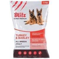 Корм для собак Blitz turkey & barley all breeds adult с индейкой и ячменем сух. 15кг