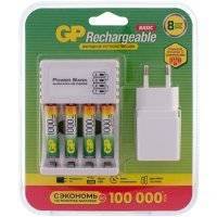 Зарядное устройство + аккумуляторы GP USB + 4 аккум. АAА 1000mAh +адаптер