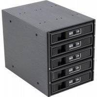 Мобильное шасси Procase 5 SATA3/SAS 6Gb, черный, с замком, hotswap aluminium mobie rack module (3x5,25) 1xFAN 80x25mm L3-305-SATA3-BK
