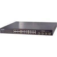 Коммутатор PoE Planet управляемый, L2/L4, 24х10/100/1000Mbps 802.3at PoE + 4 совмещенных порта 100/1000X SFP, максимальный бюджет PoE 44 