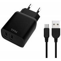 СЗУ TFN 2USB Rapid + кабель MicroUSB 2.4А Black