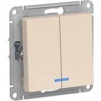 AtlasDesign ATN000253 Выключатель двухклавишный (10 А, под рамку, подсветка, скрытая установка, бежевый) Schneider Electric Бежевый с подсветкой, сх.5а, 10АХ