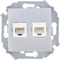 15 1591552-033 Розетка компьютерная (2хRJ45, cat.5e, AMP, под рамку, скрытая установка, алюминий) Упаковка (20 шт.) Simon 1591552-033