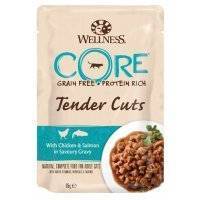 Влажный корм для кошек Wellness Core Tender Cuts Нежные Кусочки Курицы и Лосося в Пикантном Соусе 0,085 кг 