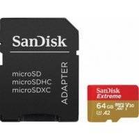 Флеш-накопитель Sandisk Карта памяти Sandisk Extreme microSDXC 64GB for Action Cams and Drones + SD Adapter 160MB/s A2 C10 V30 UHS-I U3 