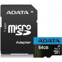 Карта памяти microSDXC UHS-I U1 A-Data Premier Pro 64 ГБ, 85 МБ/с, 10X, Class 10, , 1 шт., переходник SD AUSDX64GUICL10A1-RA1