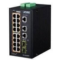 IP30 Industrial L2+/L4 16-Port 1000T 802.3at PoE+ 2-Port 1000T + 2-port 100/1000X SFP Full Managed Switch (-40 to 75 C, dual redundant power input on 48~56VDC terminal block, DIDO, ERPS Ring Supported
