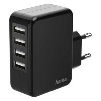 Сетевое зарядное устройство HAMA H-173676, 4xUSB, 1.2A, черный 00173676