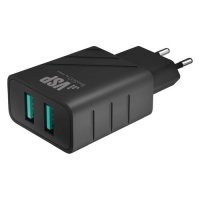 Сетевое зарядное устройство BORASCO , 2xUSB, 2.4A, черный 37262