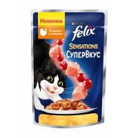 Влажный корм для кошек Felix Sensations Супервкус в желе, со вкусом индейки и ягод, 75гр 