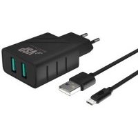 Зарядное устройство сетевое BoraSco 2USB, 2,4A + дата-кабель micro USB, 2А, 1м, черное 37263