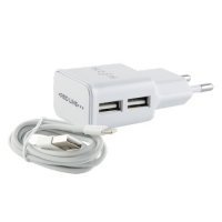 Зарядное устройство сетевое Red Line УТ000013637 2 USB, 2.1A + кабель Lightning для Apple, белый NT-2A