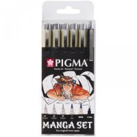 Набор Sakura "PIGMA MICRON MANGA" 6 шт (ручки 0.1мм 0.3мм 0.5мм кисть Pigma Graphic мех карандаш 0,7 Набор капиллярных ручек Pigma Micron Manga 6 шт.