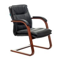 Кресло БЮРОКРАТ T-9927WALNUT-AV, на полозьях, кожа, черный [t-9927walnut-av/bl] T-9927WALNUT-AV/BL