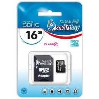 Карта памяти Micro SDHC 16GB Class 10 SmartBuy + SD адаптер SB16GBSDCL10-01