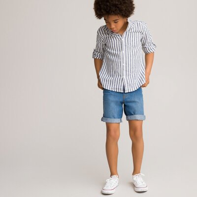 La Redoute Collections Рубашка LA REDOUTE COLLECTIONS С воротником-стойкой в полоску из смешанного льна 3-12 лет 4 года - 102 см синий 