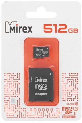 Mirex Карта памяти 512GB Mirex MicroSDXC Class 10 UHS-I, U3 + SD адаптер 13613-AD3UH512 