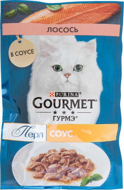 GOURMET Влажный корм для кошек Gourmet Перл Нежное филе с лососем в соусе 75г 