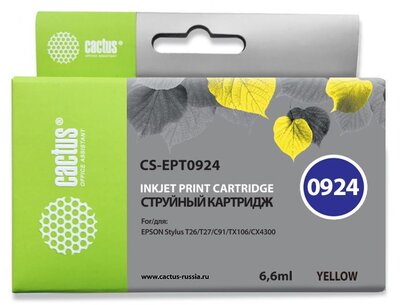 CACTUS Картридж Cactus CS-EPT0924 для Epson Stylus C91 CX4300 T26 T27 TX106 желтый 500стр CS-EPT0924