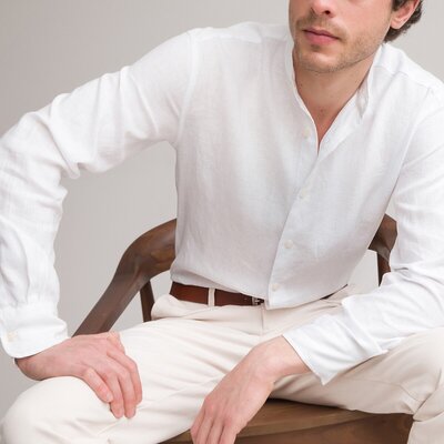 La Redoute Collections Рубашка LA REDOUTE COLLECTIONS Прямая с воротником-стойкой и длинными рукавами из льна 43/44 белый