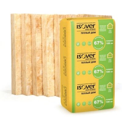 Isover теплоизоляция isover теплый дом, 1170 х 610 х 100 мм (5 м2; 0,5 м3; 7 шт) 