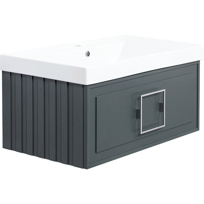 La Fenice Тумба с раковиной La Fenice Cubo 80 FNC-01-CUB-G-80C подвесная Серая матовая с хромированной ручкой FNC-01-CUB-G-80C