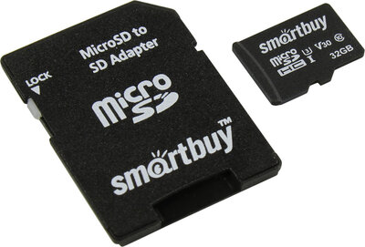 Smartbuy Карта памяти SmartBuy MicroSD 32Gb Class 10 Pro UHS-I U3 SB32GBSDCL10U3L-01 + adapter SB32GBSDCL10U3L-01