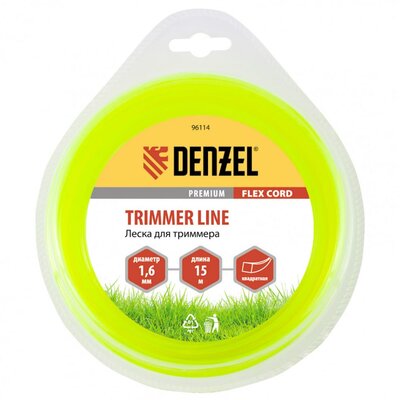 Denzel леска для триммера 1.6 (15м) квадрат flex cord, denzel 96114 