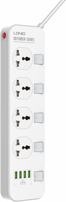 LDNIO Сетевой фильтр Ldnio SC4408 2м, 4 розетки, 4xUSB (LD_B4610) White LD_B4610