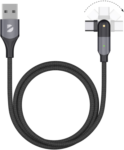 Deppa Дата-кабель Deppa 72325 USB-A-USB-C поворотный 3А 1,2 алюминий оплетка нейлон черный 72325