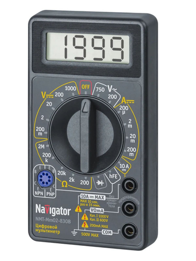 NAVIGATOR мультиметр NAVIGATOR 6LR61 цифровой 6 функций индикатр NMT-Mm02-830B 82430