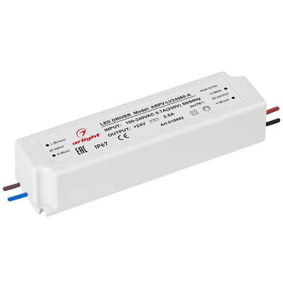 Arlight Блок питания ARPV-LV24060-A (24V, 2.5A, 60W) (Arlight, IP67 Пластик, 3 года)018982(1) 018982(1) ARPV-LV 018982-1-