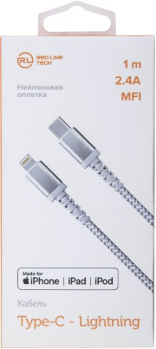 Red Line Дата-кабель Red Line Type-C – Lightning MFI для Apple, нейлоновая оплетка, серебристый УТ000018477 УТ000018477