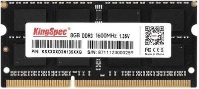 KingSpec Модуль памяти SODIMM DDR3 8GB KINGSPEC 1600MHz PC3-12800 CL11 204-pin 1.35В RTL KS1600D3N13508G 