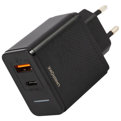 UNBROKE Зарядное устройство сетевое UNBRÖKE УТ000027222 USB/Type-C, Led индикатор зарядки, черный UNBROKE UN-1 УТ000027222