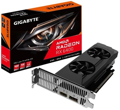 Gigabyte Видеокарта PCI-E GIGABYTE 4GB GDDR6 64bit 6nm 1923/16000MHz HDMI/DP Ret low profile Radeon RX 6400 (GV-R64D6-4GL) GV-R64D6-4GL