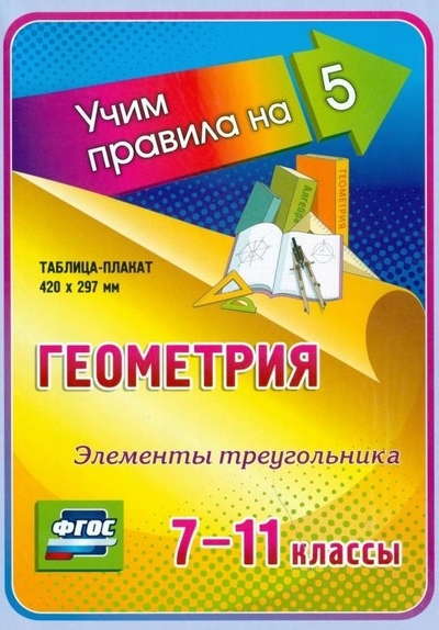 Книга: Учитель Геометрия. Элементы треугольника. 7-11 классы. Таблица-плакат (420х297) 4650066337020
