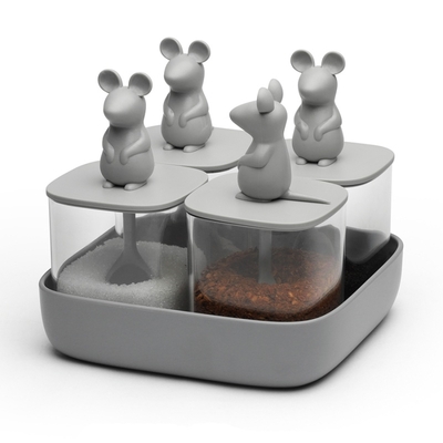 Qualy Набор банок для сыпучих продуктов lucky mouse seasoning, 4 шт Qualy QL10366-CL-GY