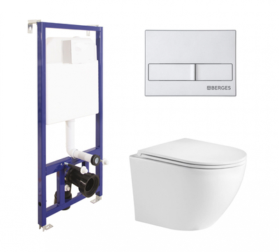WeltWasser Комплект 3 в 1 инсталляция Berges Wasserhaus Novum + унитаз WeltWasser Merzbach 004 GL-WT + кнопка хром матовый 
