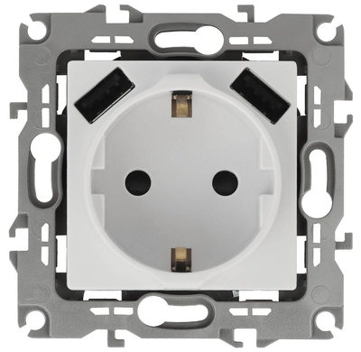 ЭРА Розетка ЭРА Intro Solo Schuko P+E 16A 250V со шторками 2хUSB белый Б0047840 12-4109-01 ЭРА 12 12-4109-01