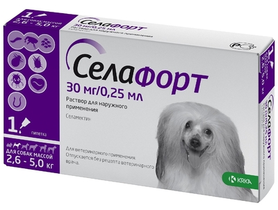 Селафорт Селафорт защита от внешних и внутренних паразитов для собак 2,6-5 кг. (0,25 мл.) 