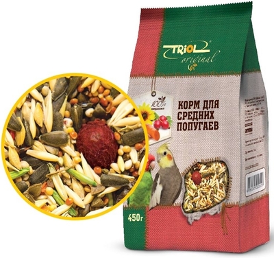 TRIOL Triol Original корм для средних попугаев (Злаковое ассорти, 450 г.) 