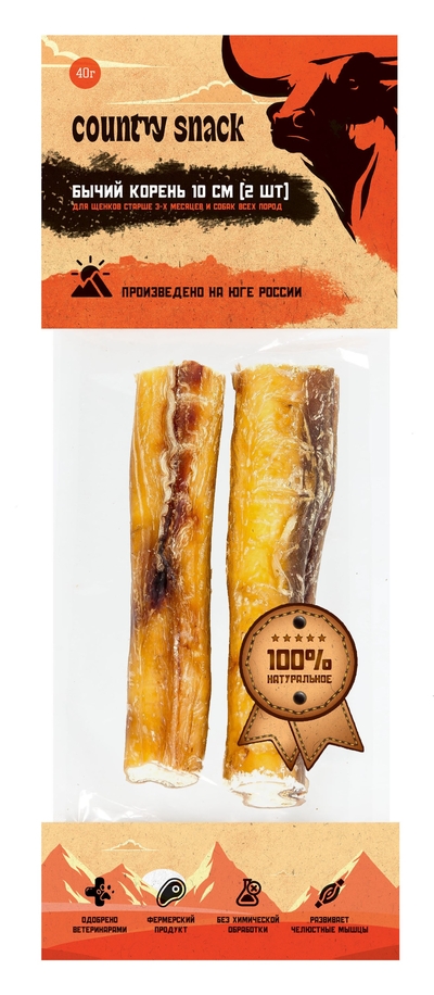Country snaсk Country snack лакомство "Бычий корень" для собак (10 см) (2 шт.) Country snaсk 