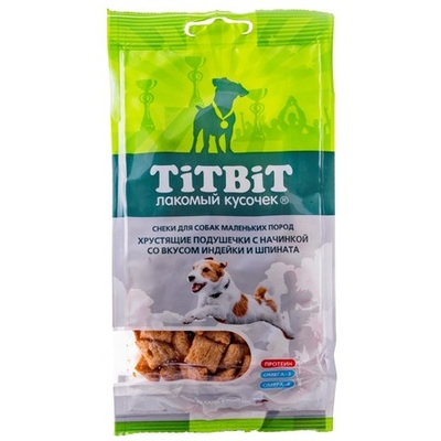 TITBIT TiTBiT Хрустящие подушечки для собак малых пород (индейка и шпинат) 