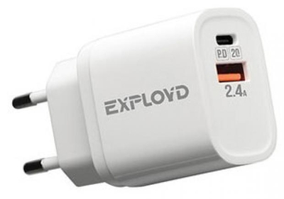 Exployd Сетевое зарядное устройство Exployd Rash EX-Z-1128 USB 2.4A QC3.0 PD 20W белое 