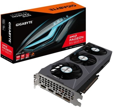 Gigabyte Видеокарта PCI-E GIGABYTE 8GB GDDR6 128bit 7nm 2192/17500MHz 2*DP 2*HDMI Radeon RX 6650 XT EAGLE 8G (GV-R665XTEAGLE-8GD) GV-R665XTEAGLE-8GD