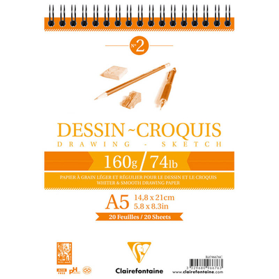 CLAIREFONTAINE Блокнот для эскизов на спирали Clairefontaine "Dessin Croguis" А5 35 л 160 г 96676C