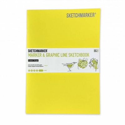 SKETCHMARKER Скетчбук для маркеров Sketchmarker "MARKER LINE" 17,6х25 см 16 л 160 г мягкая обложка, лимонный MLSM/LIMO