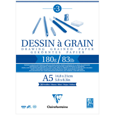 CLAIREFONTAINE Блокнот для черчения Clairefontaine "Dessin a Grain" А5 30 л 180 г цвет белый 96626C