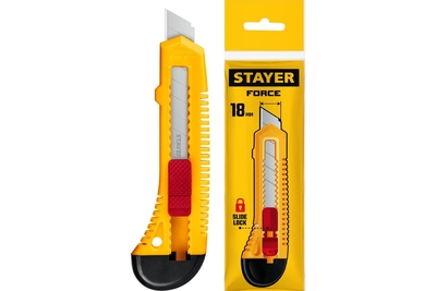 STAYER Нож упрочненный из АБС пластика со сдвижным фиксатором Stayer FORCE, сегмент. лезвия 18 мм 0911_z01